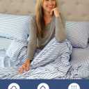 Extra Deep Queen Fitted Sheet - Hotel Luxury Single Fitted Sheet Only - Easily Fits 18 inch to 24 inch Mattress - Ultra Soft, Wrinkle Free with Extra Deep Pockets - Breathable & Comfy - Blue Stripes