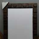 36x24 Inch Handcrafted Solid Wood Square Wall Mirror with Geometric Wood Inlay Design, Rustic Natural Texture for Bathroom, Bedroom, Living Room Decor (Dark Drown)