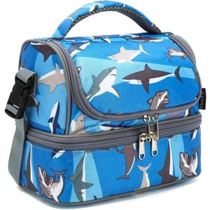 FlowFly Kids Double Decker Cooler Insulated Lunch Bag Large Tote for Boys, Girls, Men, Women, With Adjustable Strap, Shark