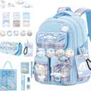 Kawaii Backpack with 22Pcs Accessories Anime Cartoon Anti-Theft Travel Aesthetic New Semester Gifts Bag with Cute Pin