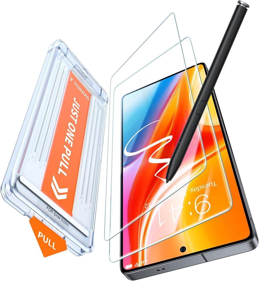 TORRAS for Samsung Galaxy S25 Ultra Screen Protector, 9H+ Military-Grade Shatterproof Tempered Glass 2 Pack- Responsive Touch, Anti-Scratch,Full Coverage, Bubble Free,HD Clarity, Easy installation