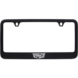 Cadillac Crest Metal License Plate Frame Tag Holder - Black Powder Coated with Exposed Chrome
