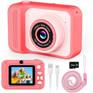 Kids Camera, 1080P Portable HD Digital Camera with 32G SD Card, Best Party Toys Birthday Gifts for Boys Girls 5 6 7 8+ Year Old - Pink