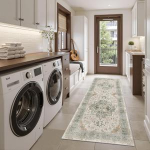 Madane Washable Runner Rug - 2x6 Rug Runners for Hallways 6 Foot Non Slip Vintage Kitchen Runner Rug Ultra-Thin Bathroom Runner Rugs Carpet Laundry Room Bedroom (2x6ft, Light Taupe Brown)