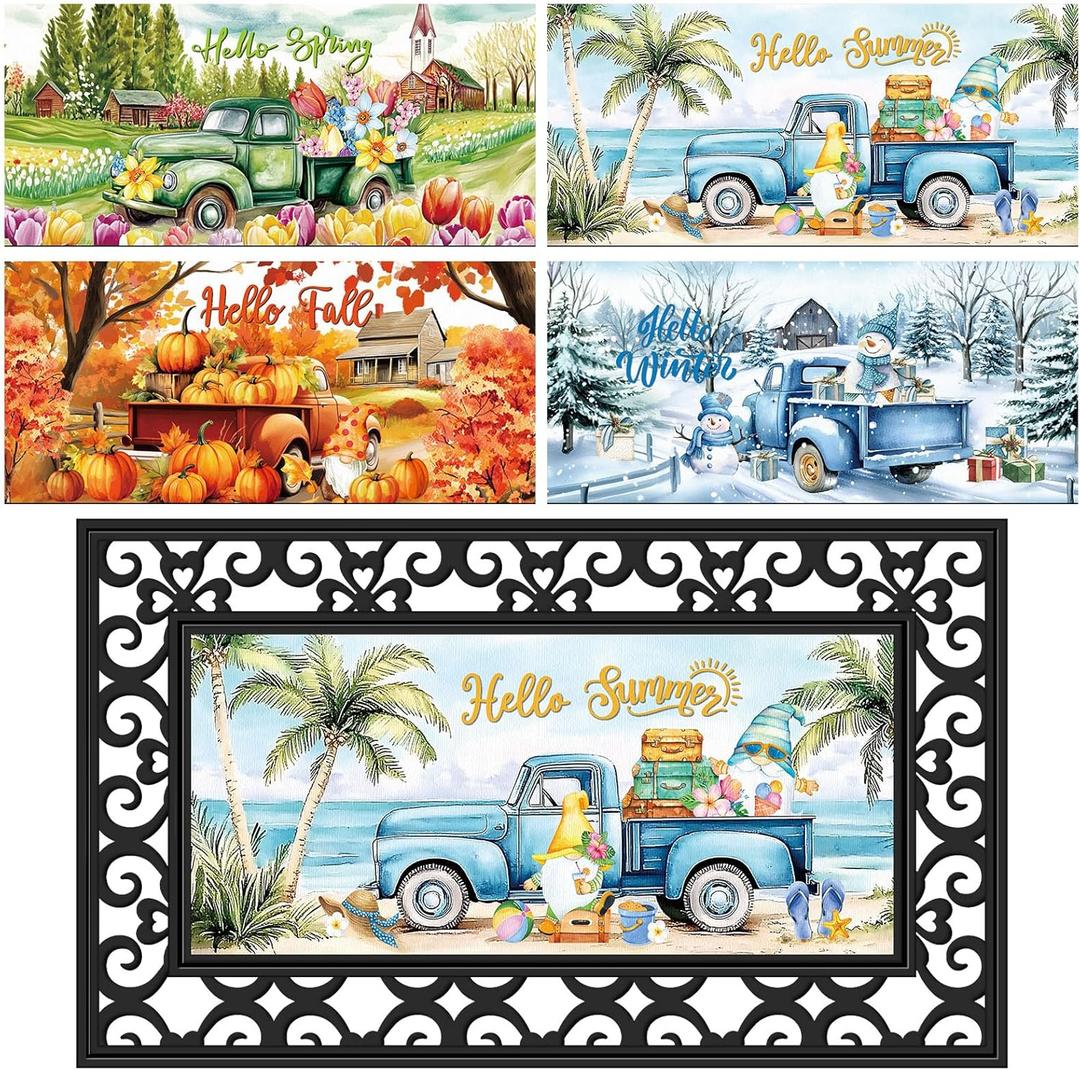 Tinideya Doormat Inserts Seasonal Entrance Doormats Spring Summer Interchangeable Welcome Doormats Welcome Mat for Holiday Front Door Entrance Decor, 22 x 10 Inches(No Frame)(Truck)