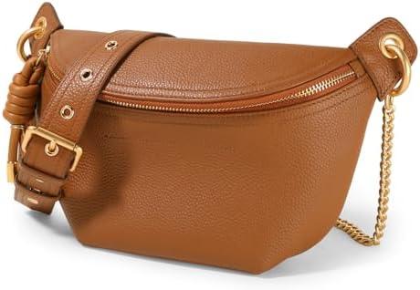 ITAMOOD Genuine Leather Waist Packs for Women, Fashion Fanny Pack Belt Bag, Luxury Designer Trendy Crossbody Bag, Festival Bum Bags for Sports Traveling Running With Chain Straps (Brown)