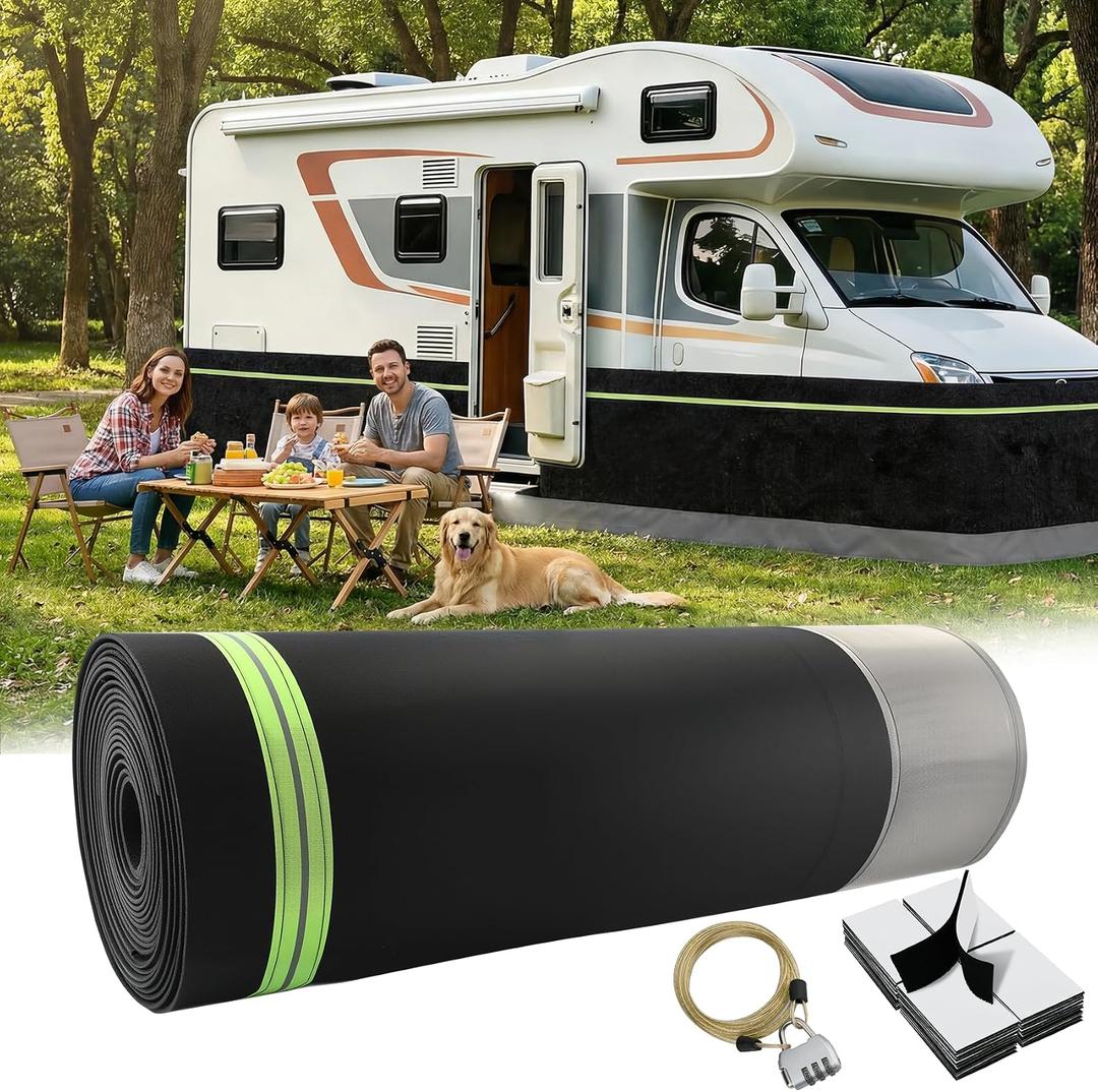 RV Skirting for Travel Trailers & 5th Wheels - Heavy Duty Camper Insulated Skirt, Easy Install RV Skirt, All Weather Waterproof, Windproof, UV, Cold-Weather with 50 Hook & Loop Fasteners 78 x 2.6ft