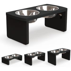 Elevated Dog Bowls, Bamboo Raised Dog Bowl for Medium Dogs, with 2 Stainless Steel Bowls (7'' Tall-30 oz Bowl) (Black)