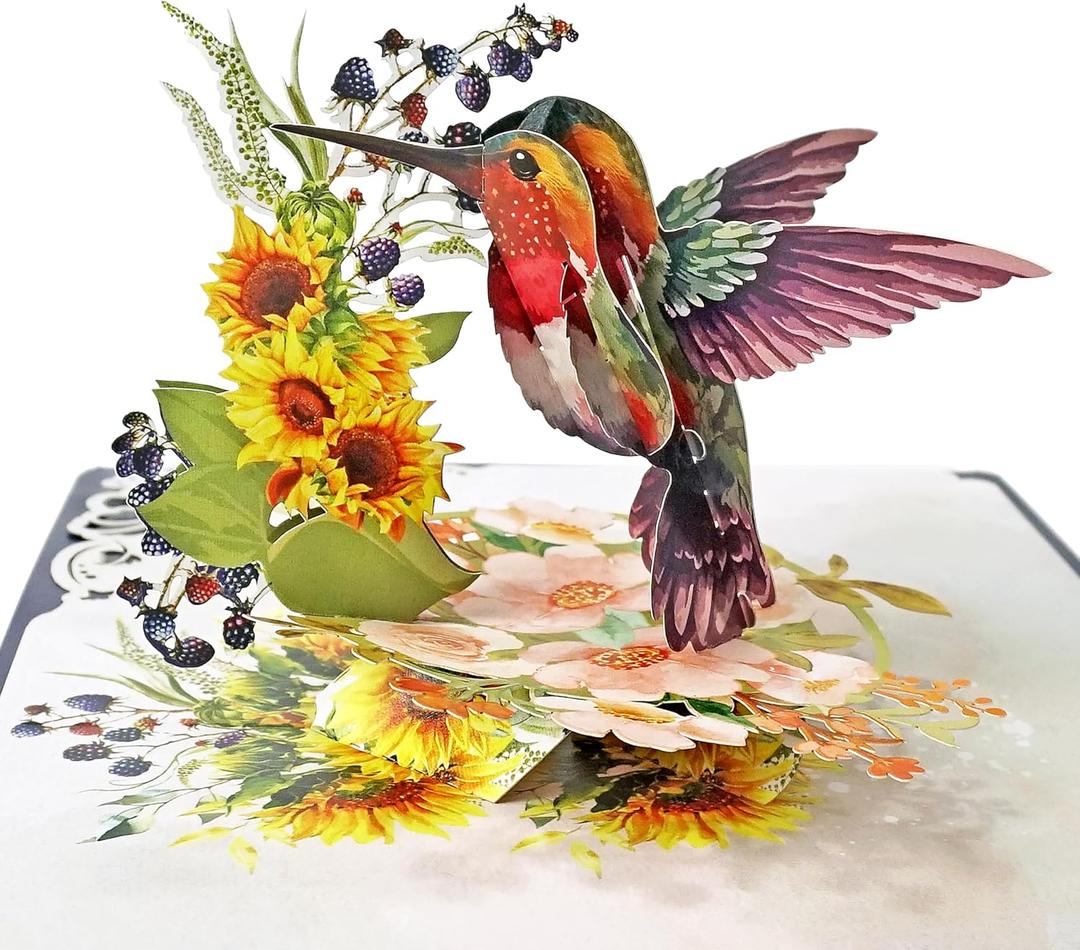 CUTPOPUP Mothers Day Card Pop Up, 6x8in. Humming Bird 3D Pop-up Greeting, Birthday Card for Women, Wife, Grandma, Daughter, Mom & All Occasions (Hummingbird Sunflower)