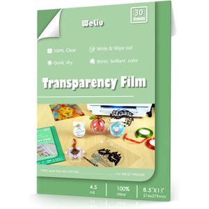 Transparency Film Sheets for Inkjet Printers 30 Sheets, 100% Clear Paper Acetate Sheets for Overhead Projector 8.5 X 11 Inches