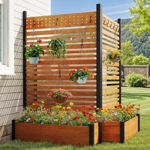 YITAHOME Outdoor Privacy Screen, 72" H x 42" W Privacy Wall with Planter Box, Wood Fence Panel for Backyard, Patio,1 Panel, Brown