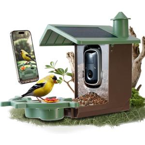 Smart Bird Feeder with Camera Solar Powered Outdoor - 2K HD Live Video, AI Bird ID, Squirrel-Proof, Instant Alerts & IP65 Weatherproof Outside, Great Gift for Familys & Friends