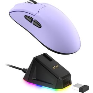 LTC GM022 Ultralight 3-Mode Wireless Gaming Mouse with RGB Charging Dock, PAW3395 26K DPI Sensor, 55G Lightweight Ergonomic Bluetooth Gaming Mouse, 5 Programmable Buttons, 80 Million Click Switch