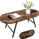 Folding Coffee Table for Living Room Industrial Brown Small Low Table Wooden Foldable Coffee Tables Oval Floor Desk Table for Small Spaces Home Office, 42 Inches X 20 Inches X 16.5 Inches