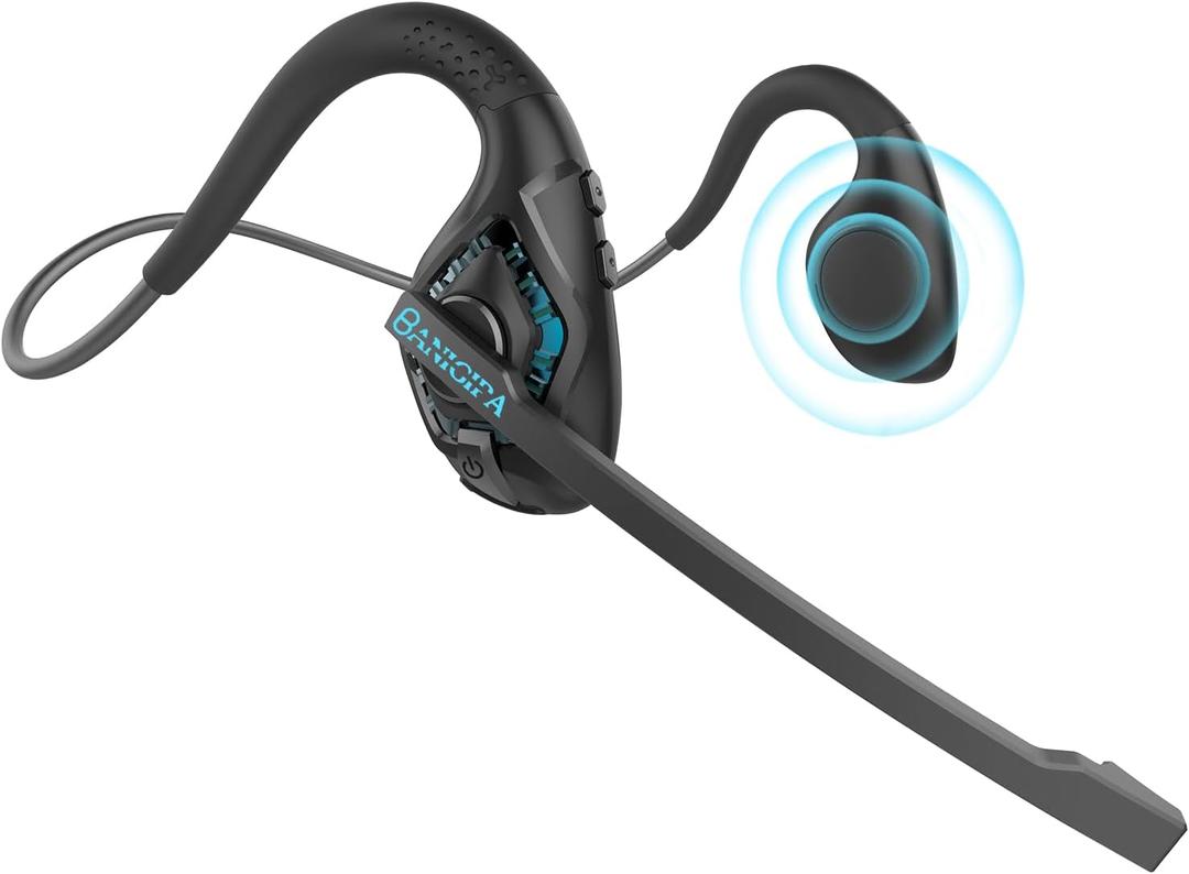 BANIGIPA Bluetooth Headset with Boom Microphone, Open Ear Headphones w/Noise Canceling Mic, Wireless Headset for Phone Laptop PC Computer, Light and Comfortable for Office Meeting Home Working-10 Hrs (A-G2 Cyan)