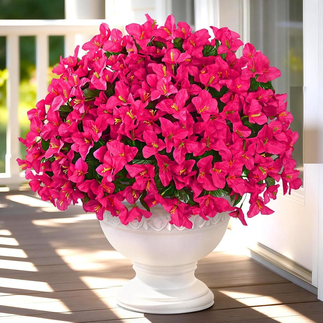Yastouay 16 Bundles Artificial Flowers for Outdoors, Realistic Bougainvillea Fake Flowers for Outside, UV Resistant Silk Outdoor Faux Plants for Porch Patio Planter Front Door Garden Decor(Hot Pink)