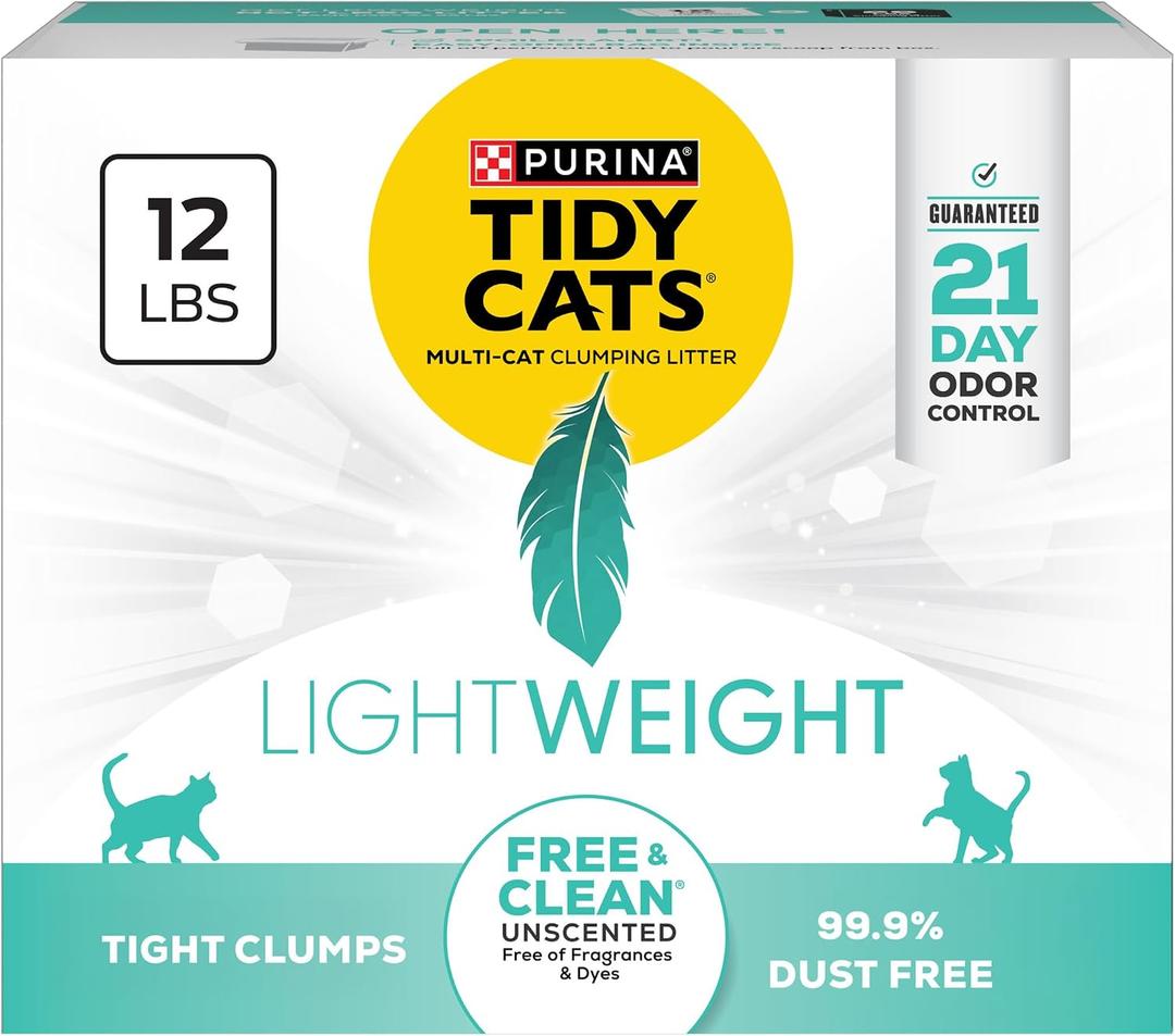 Purina Tidy Cats LightweightFree and Clean Unscented, Multi-Cat, Clumping, 99.9 Percent Dust Free Cat Litter - 12 lb. Box