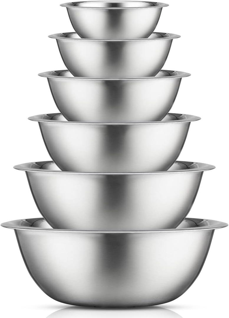  Stainless Steel Mixing Bowl Set - 6 Piece Nesting Bowls, 5qt to 0.5qt, Ideal for Kitchen, Cooking, Baking and Storage