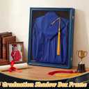CroBlissful 1 Pcs 17"x23" Graduation Shadow Box Frame Large Wood Display Case with Stick Pins Hanging Hardware Graduation Gown Display Memory Shadow Box for Cap Gown Diploma Stole Cords (Blue)