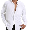ZEROYAA Men's Fitted Cotton Linen Long Sleeve Banded Collar Button Up Shirts Lightweight Beach Tops with Pocket, Size XL