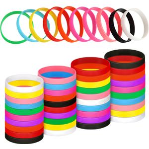 Sumind 100 Pcs Silicone Wristbands Bulk 10 Color Rubber Bracelets Blank Silicone Bracelets Stretch Colored Rubber Wristbands for Women Men Gifts(Rich Colors)