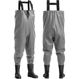 Foxelli Chest Waders - 2-ply Nylon/PVC Waterproof Lightweight Fishing Waders for Men & Women with Boots (11, Grey)