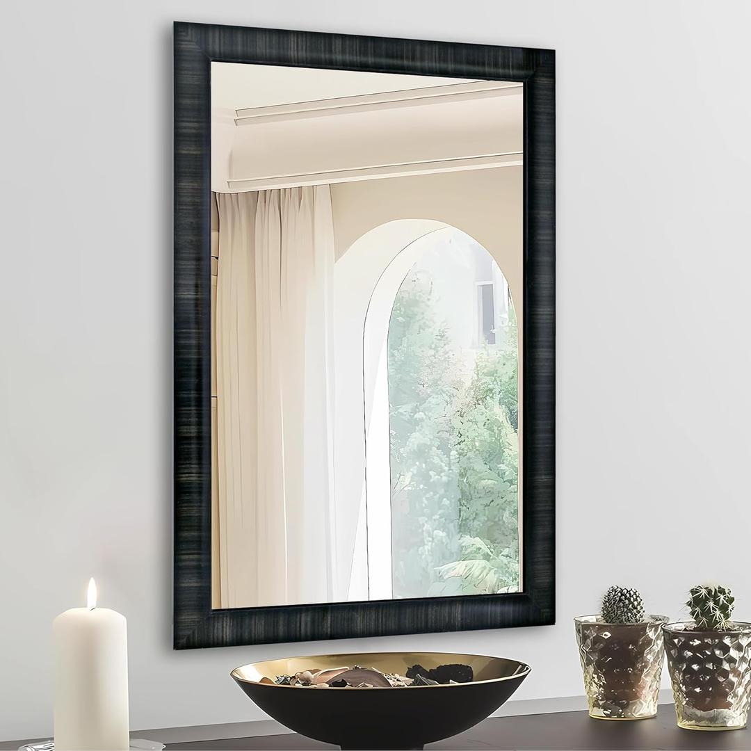 Black Framed Bathroom Mirror, 20x30 Inch Rectangle Mirrors with Tempered Glass for Bathroom Bedroom or Entryway, Vertical & Horizontal Hanging