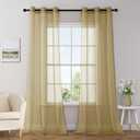 MIULEE Solid Color Sheer Curtains 84 Inches Long 2 Panels Set - Elegant Lightweight Grommet Light Filtering Window Voile Panels/Drapes/Treatment for Bedroom Living Room W42 x L84 Inch, Dark Gold