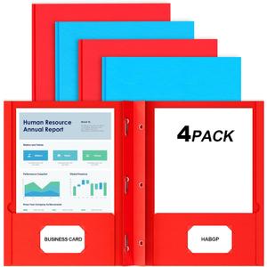 5 x HABGP 4 Pack Two Pocket Folder with Prongs, 2 Color Paper Folders with Pockets and Business Card Holder, Folders with Pocket Fit Letter Size, Organizing Papers in School, Office & Business Red & Blue