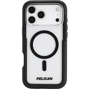 Pelican Voyager iPhone 17 Pro Max Case [Compatible with MagSafe] Rugged Phone Case, 24ft Military-Grade Drop Protection - Heavy Duty Cover w/Belt Clip Holster for iPhone 17 Pro Max - Black/Clear