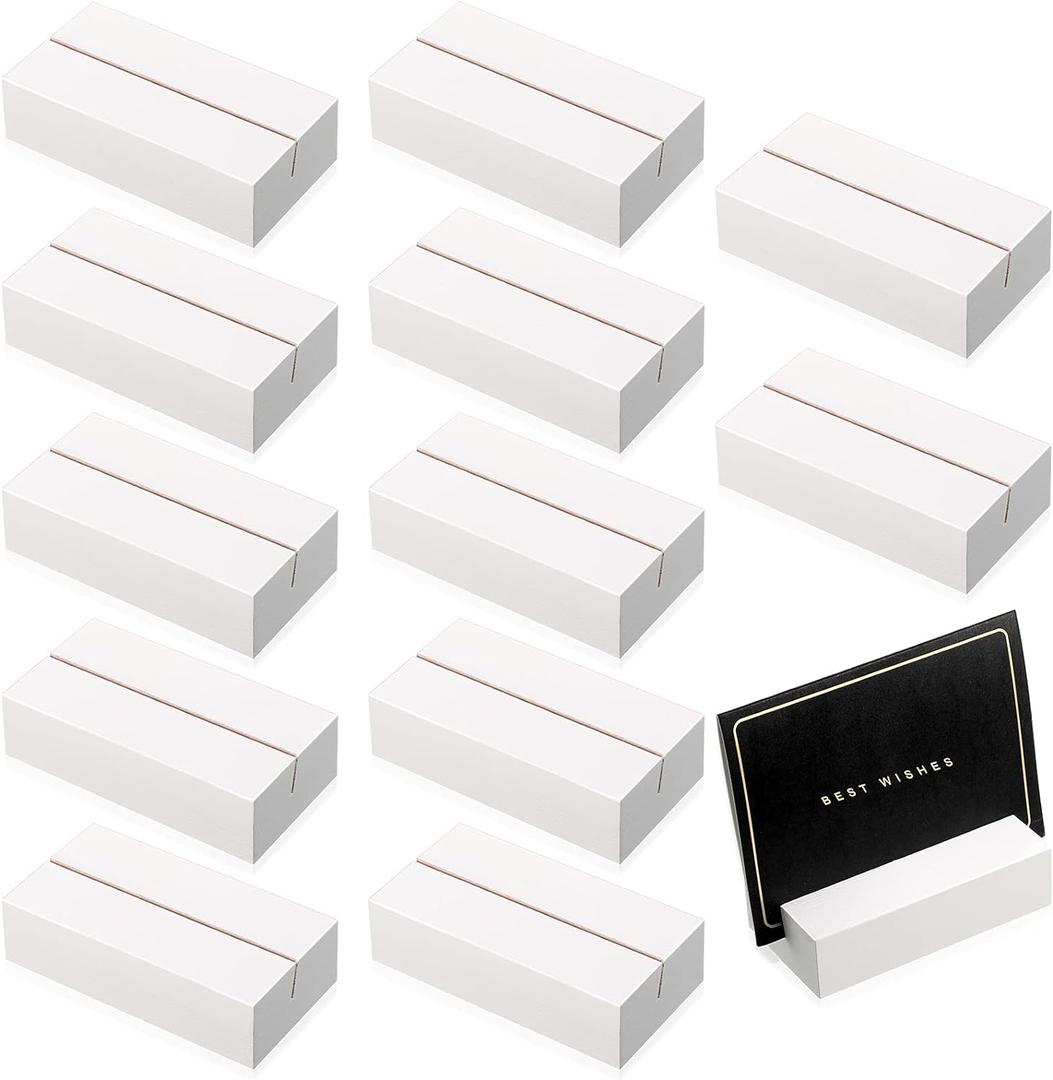 Zonon 12 Wood Place Card Holders - Table Number Stands for Wedding Party Events (White, 3 x 1.6 x 0.8 Inch)