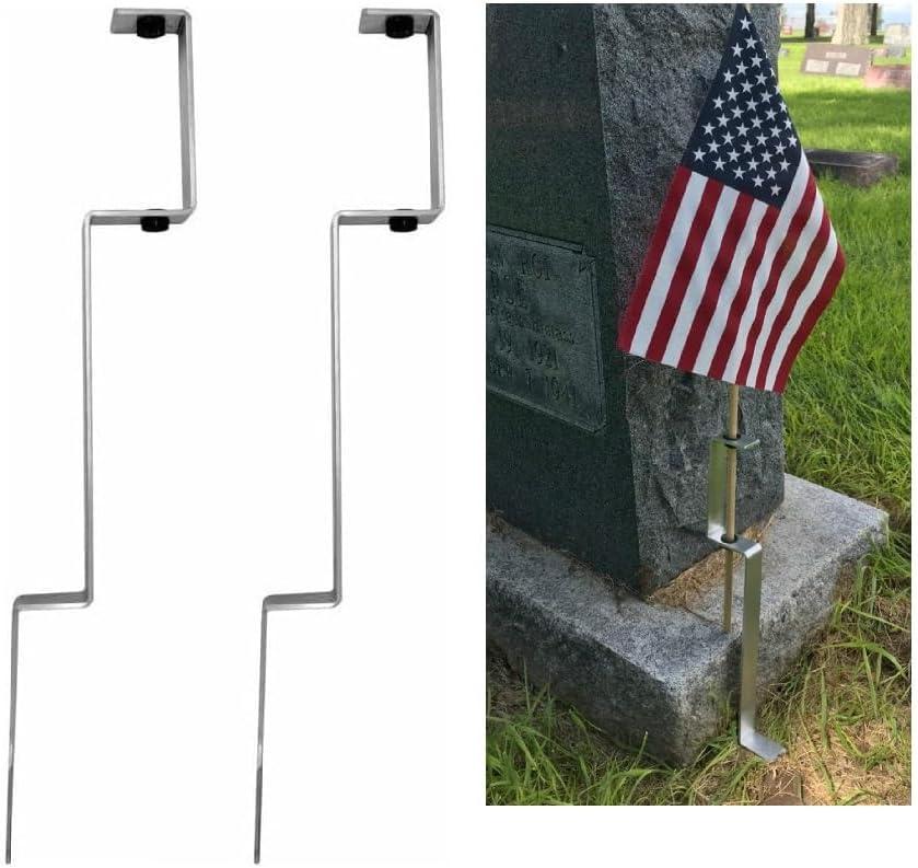 Flag Staff Spike Holder, Grave Marker, Cemetery Memorial Stand for Burial flag Display American Stick flag Holder For Planters, Yard Displays,Headstone, Memorial Day Decoration and Military Tributes (2)