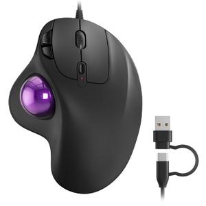 Nulea M509 Trackball Mouse Wired, Ergonomic Design, Easy Thumb Control, Precise & Smooth Tracking, 2-in-1 Interface (Type A &Type C), Compatible for PC, Laptop, Mac, Window(Purple).