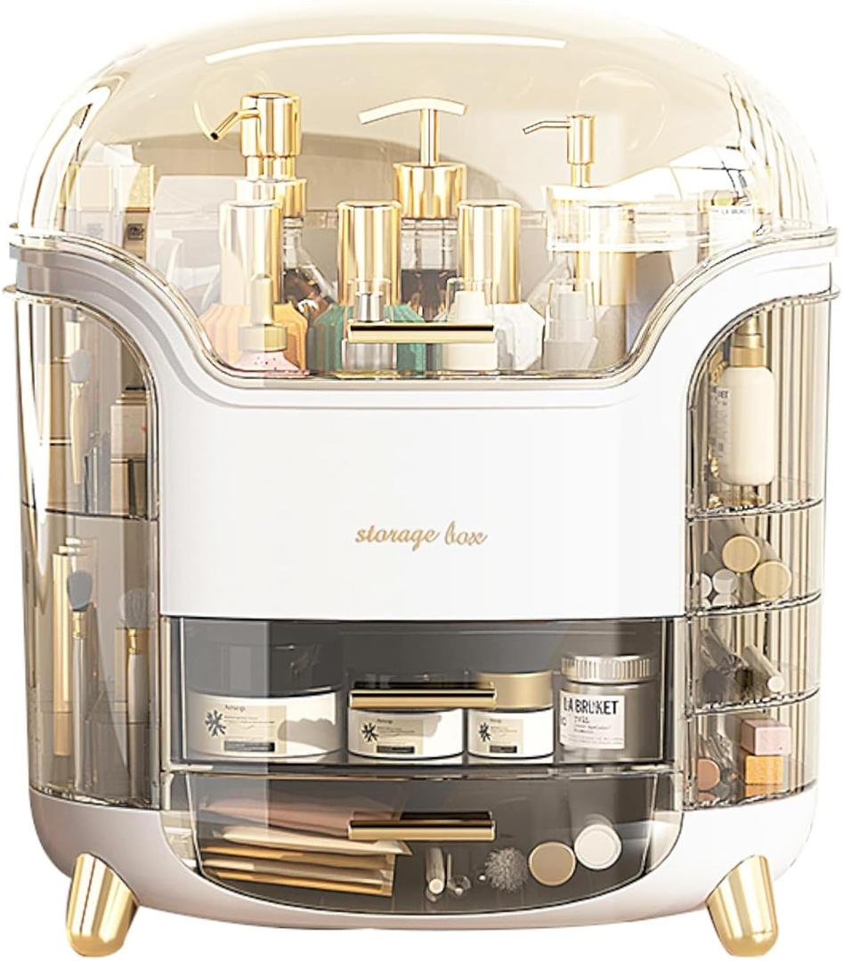 Upgrade Large Makeup Organizer Countertop Vanity Case Skin Care Cosmetic Storage Box Bathroom Counter Perfume Skincare Organizers Make Up Caddy Gift for Women Girls Clear Design Easy Visibility (White)