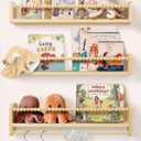 Nursery Book Shelves for Wall 24inch Set of 3, Natural Wood Bookshelf Wall Decor, Floating Shelf Organizer for Kids Room, Bedroom, Kitchen Spice Rack (24 inch)