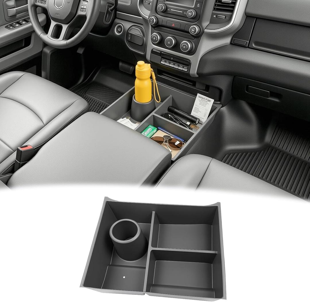 Bench Seat Floor Organizer Compatible with 2013-2025 Ram 1500 2500 3500-5500 Classic Center Console Storage Organizer Under Seat Box Bin Cup Holder for RAM Accessories(RAM Classic Bench Seat)