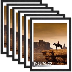 A PLUS MAX 18x24 Picture Frame Set of 6, Engineered Wood Frame Display Photo 16x20 with Mat or 18 x 24 without Mat, 18by24 Frame with Black Wood Grain for Wall - 6 Pack/Black/18 x24 (18x24) A PLUS MAX 18x24 Picture Frame Set of 6, Engineered Wood Frame Display Photo 16x20 with Mat or 18 x 24 without Mat, 18by24 Frame with Black Wood Grain for Wall - 6 Pack/Black/18 x24 (18x24)