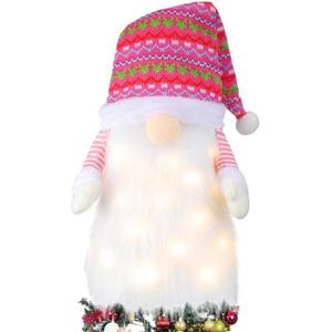 Gejoy Pink Christmas Tree Topper with Lights 23.62 x 7.87 Inches Christmas Tree Topper Gnome Decoration Christmas Elf Decoration Ornaments Suitable for Family and Friends (Pink Stripes)