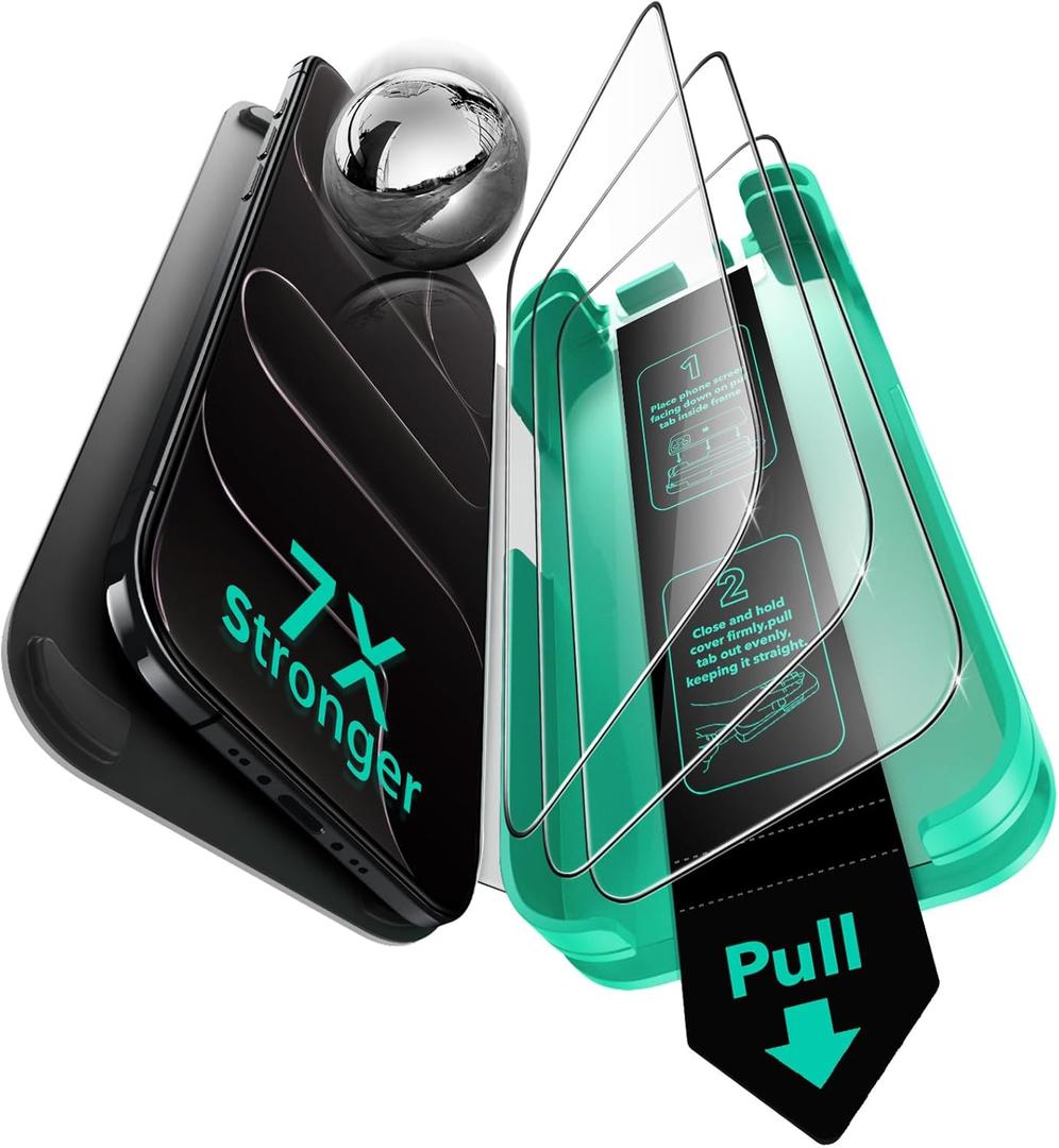 ESR 3 Pack 9H+ Glass for iPhone 17/iPhone 16 Pro Screen Protector, [Military-Grade Shatterproof], with AR Anti-Reflective Technology, Armorite Ultra-Tough Tempered Glass with Ultra Fit Tray