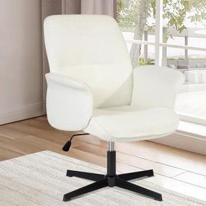 FurnitureR Home Office Desk Chair Comfy Ergonomic Padded Linen Fabric UpholsteredAdjustable Swivel Mid-Back Stylish Accent Vanity Chair, No Wheels, Beige (Beige)