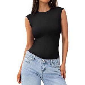 PINKMSTYLE Womens Crew Neck Sleeveless Bodysuit Double Lined Stretchy Fitted Basic Thong Body suit Tank Tops, Size: XX-Large