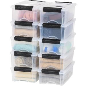 IRIS USA 6 Qt Stackable Plastic Storage Bins with Lids, 10 Pack - BPA-Free, Made in USA - See-Through Organizing Solution, Latches, Durable Nestable Containers, Secure Pull Handle - Clear