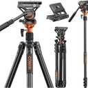 COMAN 73" Camera Tripod with Fluid Head, Lightweight Portable Tripod for Camera with Detachable Monopod Aluminium Alloy and QR Plate for DJI Canon Nikon Sony DSLR Camera Black Max Load 22.04lb(FF06S)