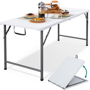 YITAHOME 6FT Folding Table, Outdoor Folding Table w/Heavy Duty HDPE Tabletop, Rectangle Folding Tables w/Portable Carrying Handle for Picnic, Parties, Camping & Indoor Activities, White