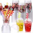 32 Set Casino Party Plastic Cups with Lids and Straws, 12 oz Frosted Drinking Poker Cups Bulk Las Vegas Tailgate Decorations for Casino Night Las Vegas Poker Game Party Supplies