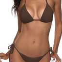 Women Two Piece Swimsuit Sexy Swimwear Halter String Triangle Bikini Sets (Medium, Black)