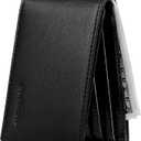 Chelmon Slim Wallet for Men ID Window with RFID Blocking Front Pocket Minimalist Bifold Bussiness Card Holder Gift for Men (ID slot black)
