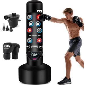 Upgraded Punching Bag for Adults with Interactive Boxing Music Mat, 69'' Boxing Bag with Scoring, Light, Music Pad, Boxing Gloves and Electric Air Pump, Kickboxing Bags for Beginners Training MMA