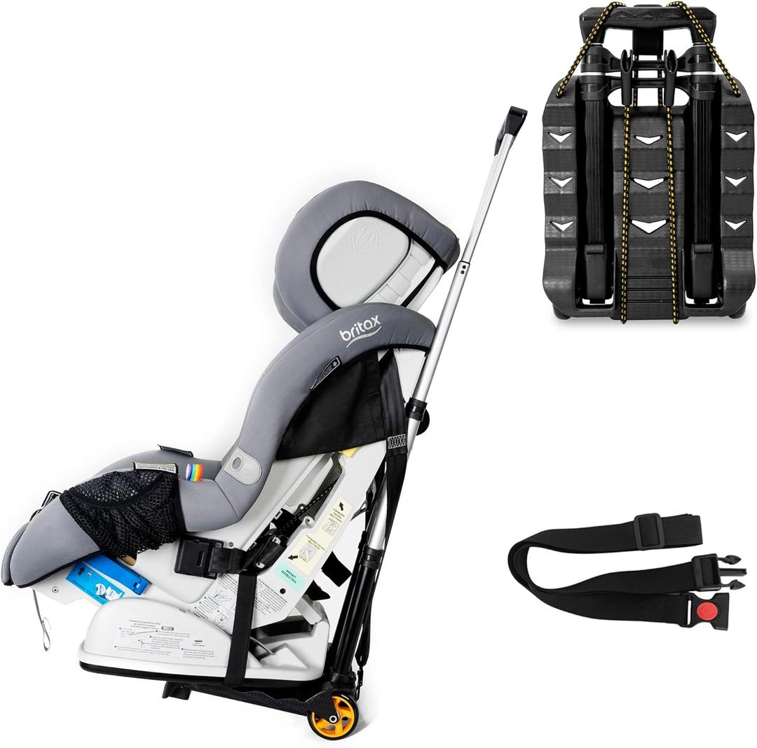 Car Seat Travel Cart with Buckle Webbing for Airport, Carseat Roller Dolly Trolley Luggage Cart, Foldable and Stowable Under Airplane Seat or Over Head Compartment