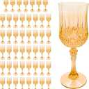 7oz Vintage-Inspired Plastic Wine Glasses | 48-Piece Crystal Textured Plastic GobletsDisposable Wine Glasses for Weddings, Parties & Elegant Events(48-Gold)